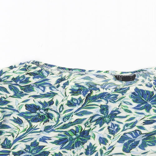 Topshop Womens Blue Floral Viscose Basic Blouse Size 8 Boat Neck