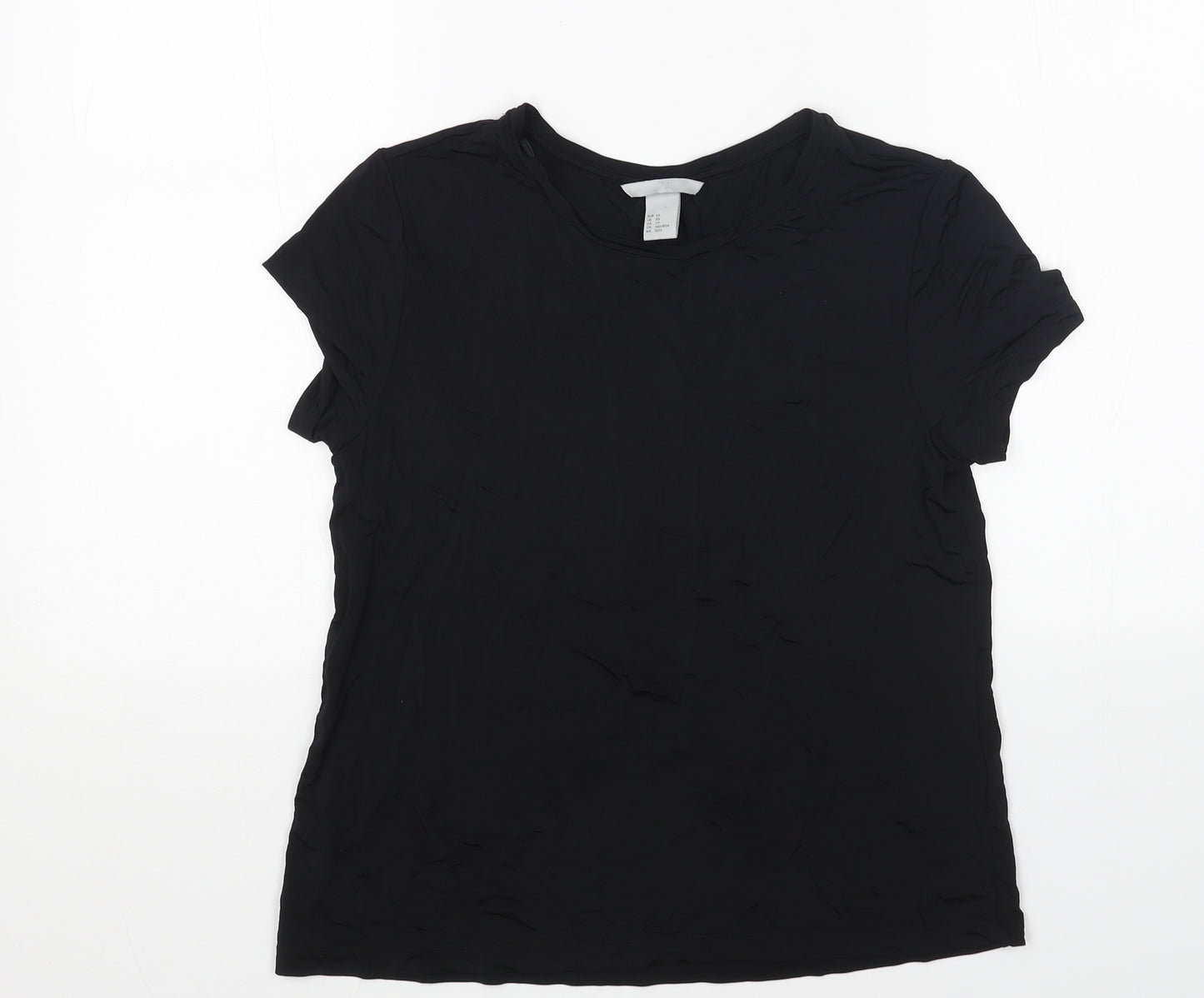H&M Womens Black Viscose Basic T-Shirt Size XS Round Neck