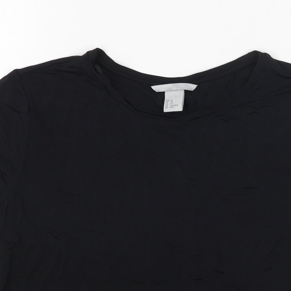 H&M Womens Black Viscose Basic T-Shirt Size XS Round Neck