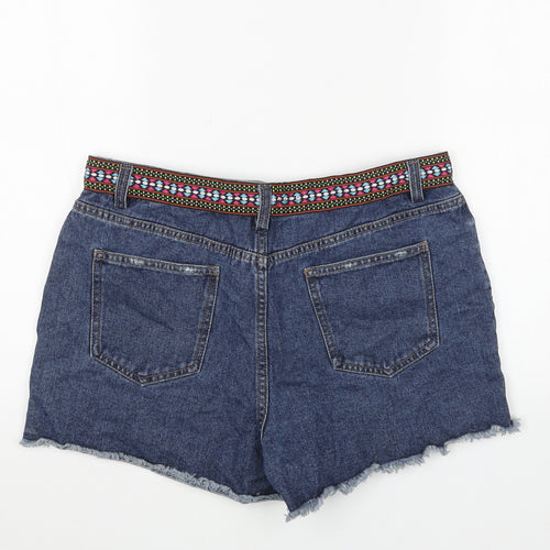 Papaya Womens Blue Cotton Hot Pants Shorts Size 12 Regular Button