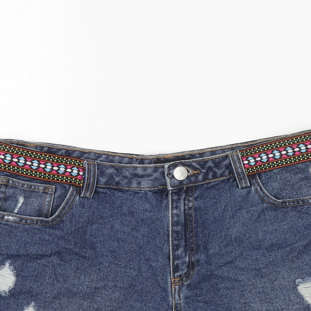 Papaya Womens Blue Cotton Hot Pants Shorts Size 12 Regular Button