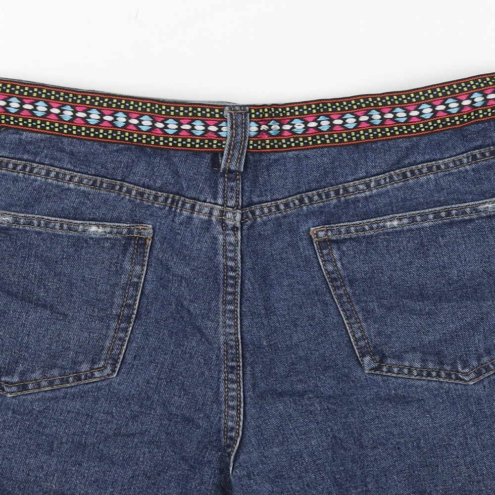 Papaya Womens Blue Cotton Hot Pants Shorts Size 12 Regular Button