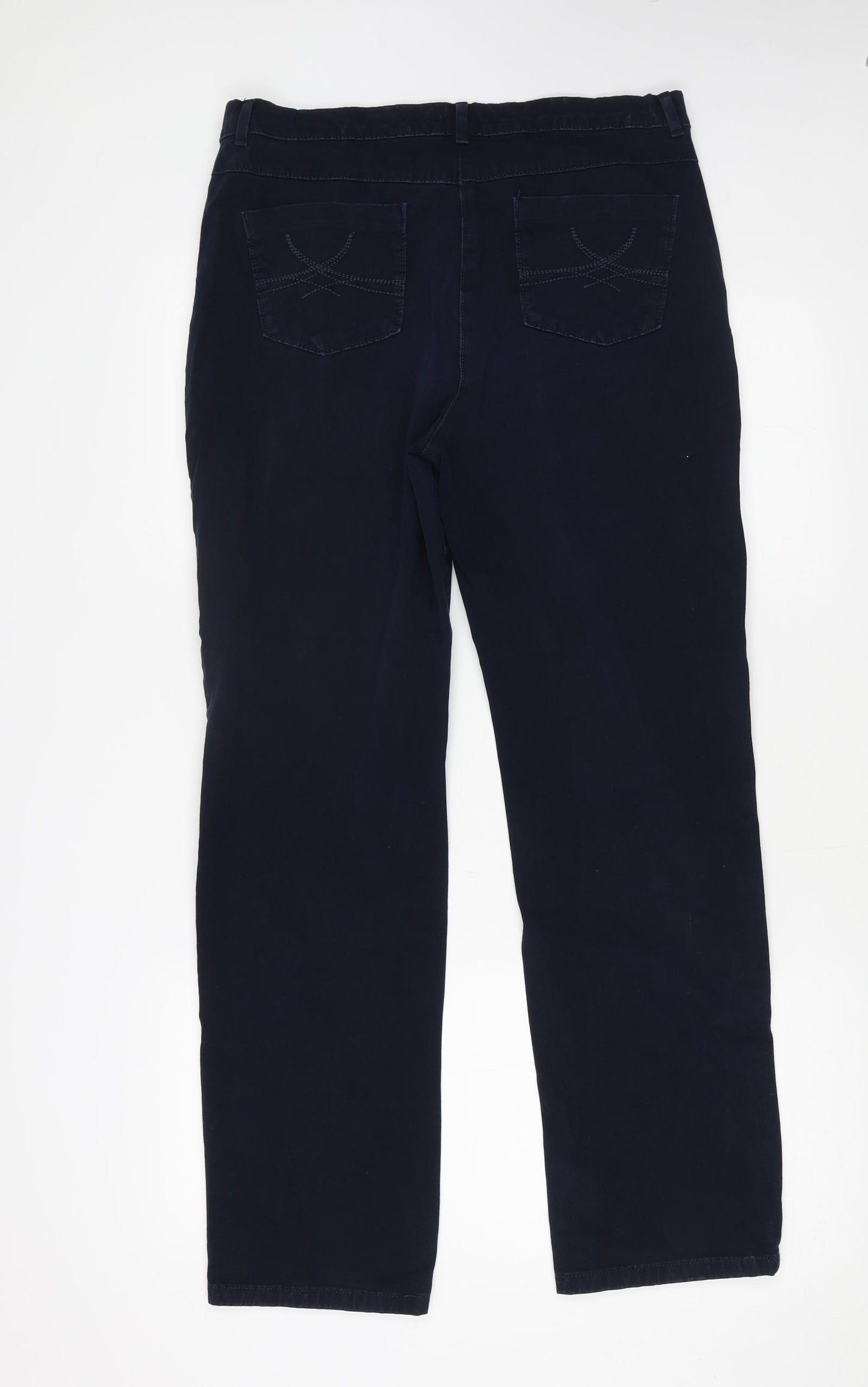 Marks and Spencer Womens Blue Cotton Straight Jeans Size 14 L28 in Regular Button