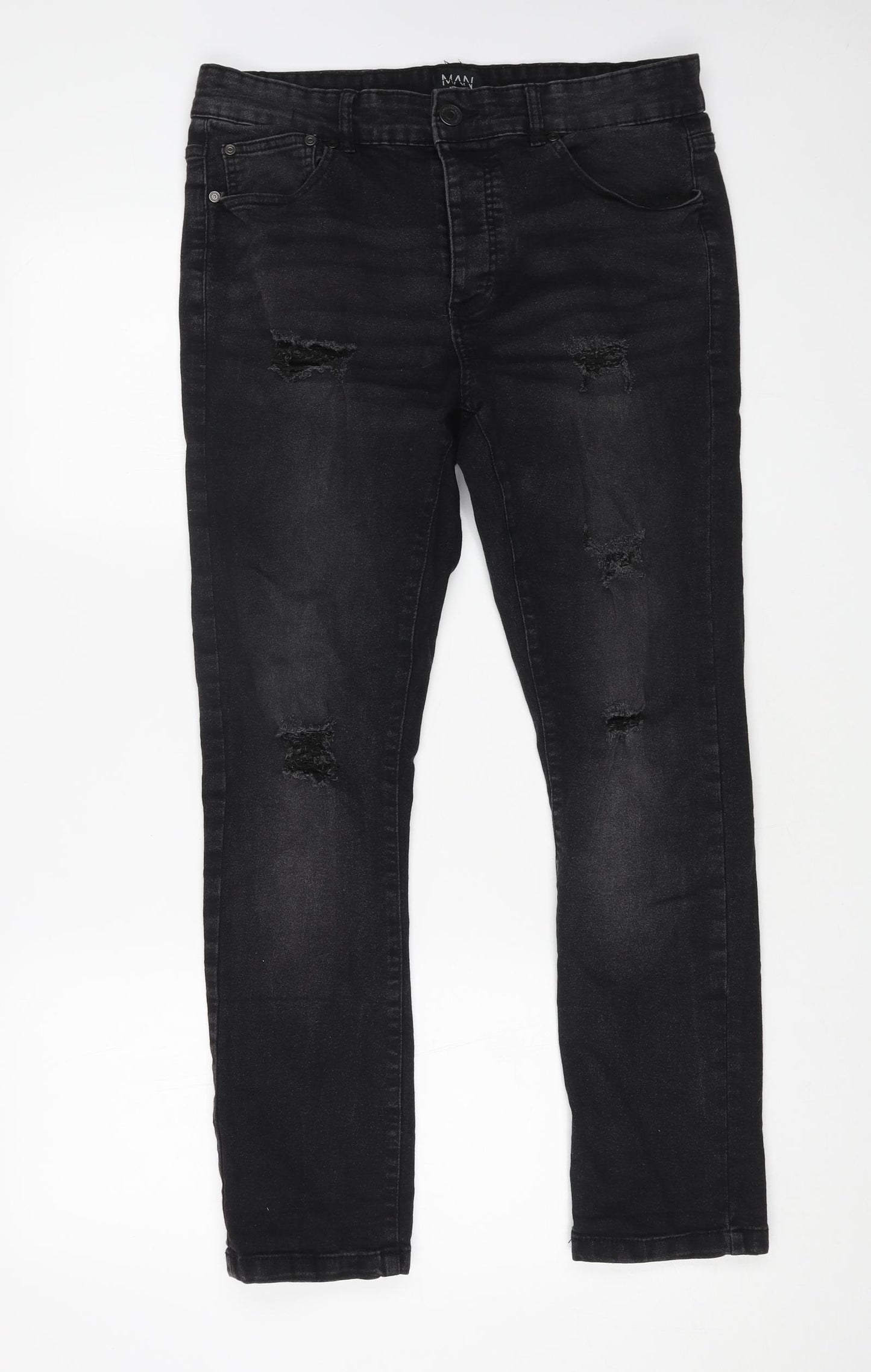 Boohoo Man Mens Black Cotton Straight Jeans Size 36 in L28 in Regular Button