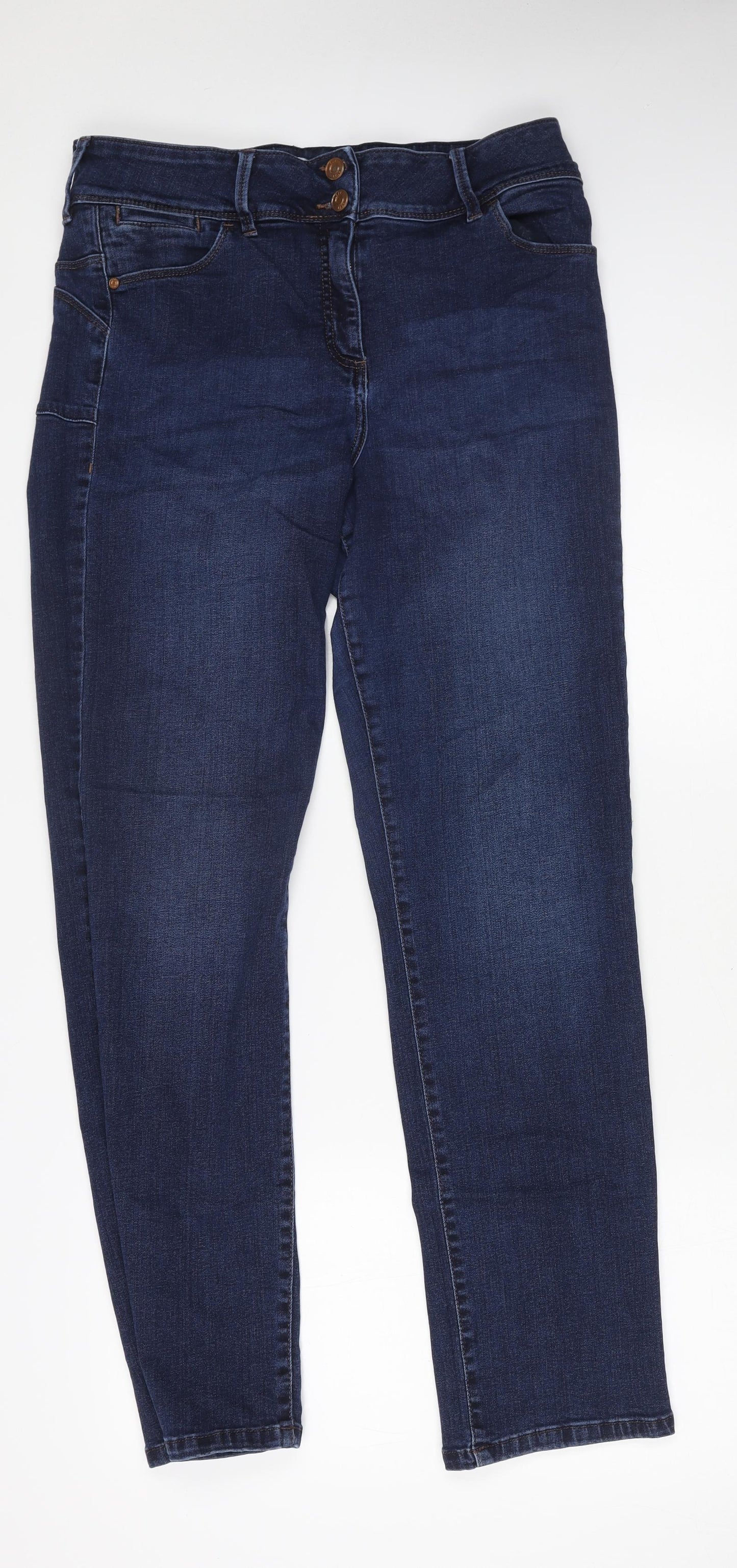 NEXT Womens Blue Cotton Straight Jeans Size 16 L31 in Regular Button