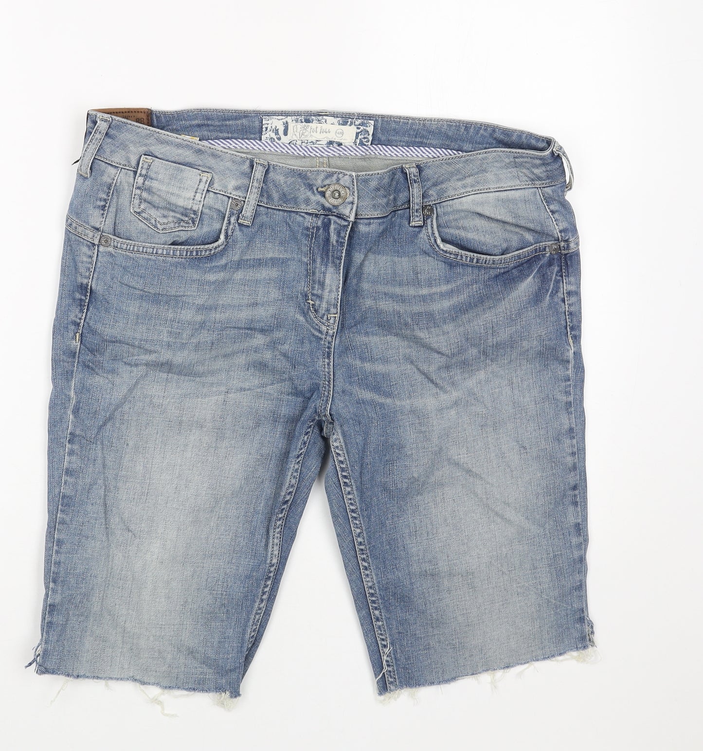 Fat Face Womens Blue Cotton Boyfriend Shorts Size 14 L12 in Regular Button