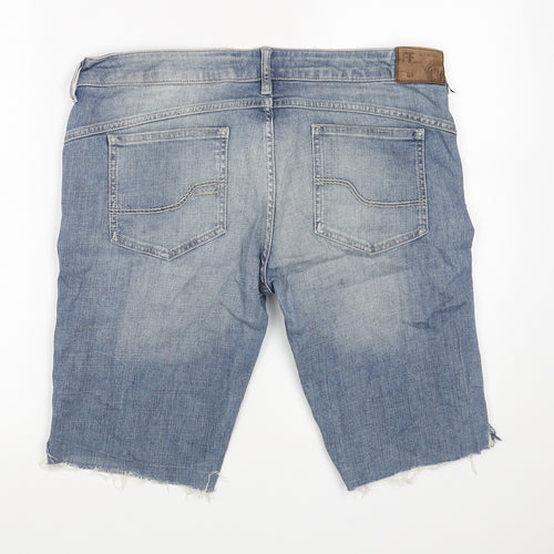 Fat Face Womens Blue Cotton Boyfriend Shorts Size 14 L12 in Regular Button