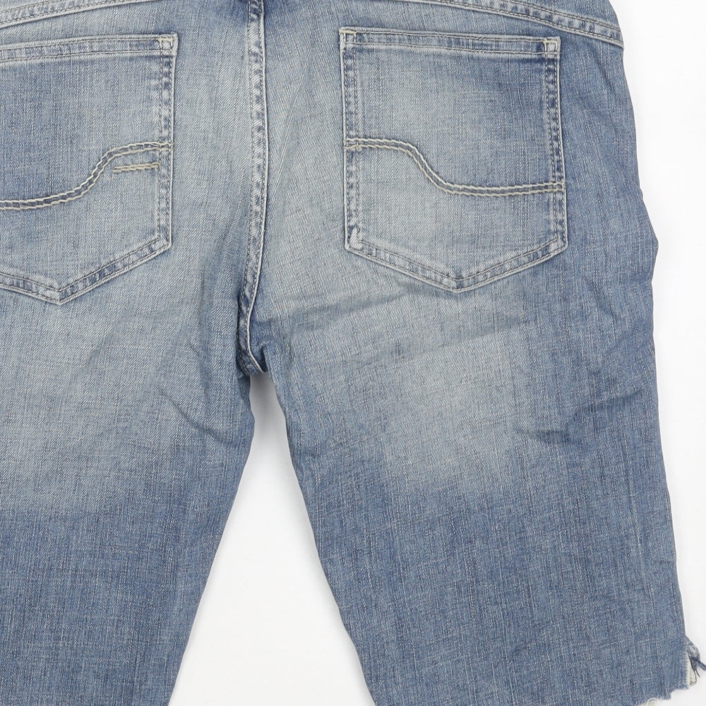 Fat Face Womens Blue Cotton Boyfriend Shorts Size 14 L12 in Regular Button
