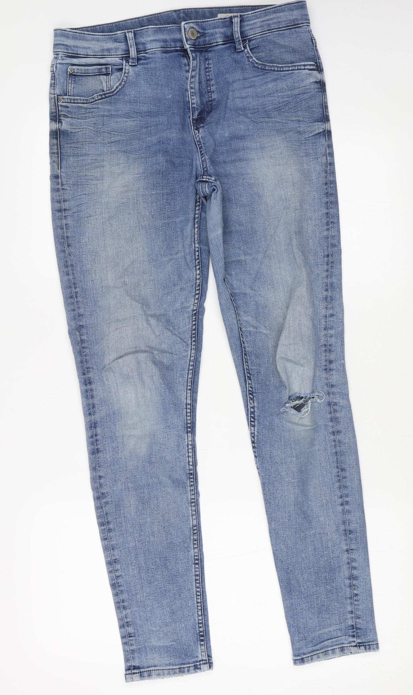 Marks and Spencer Womens Blue Cotton Skinny Jeans Size 12 L28 in Regular Button