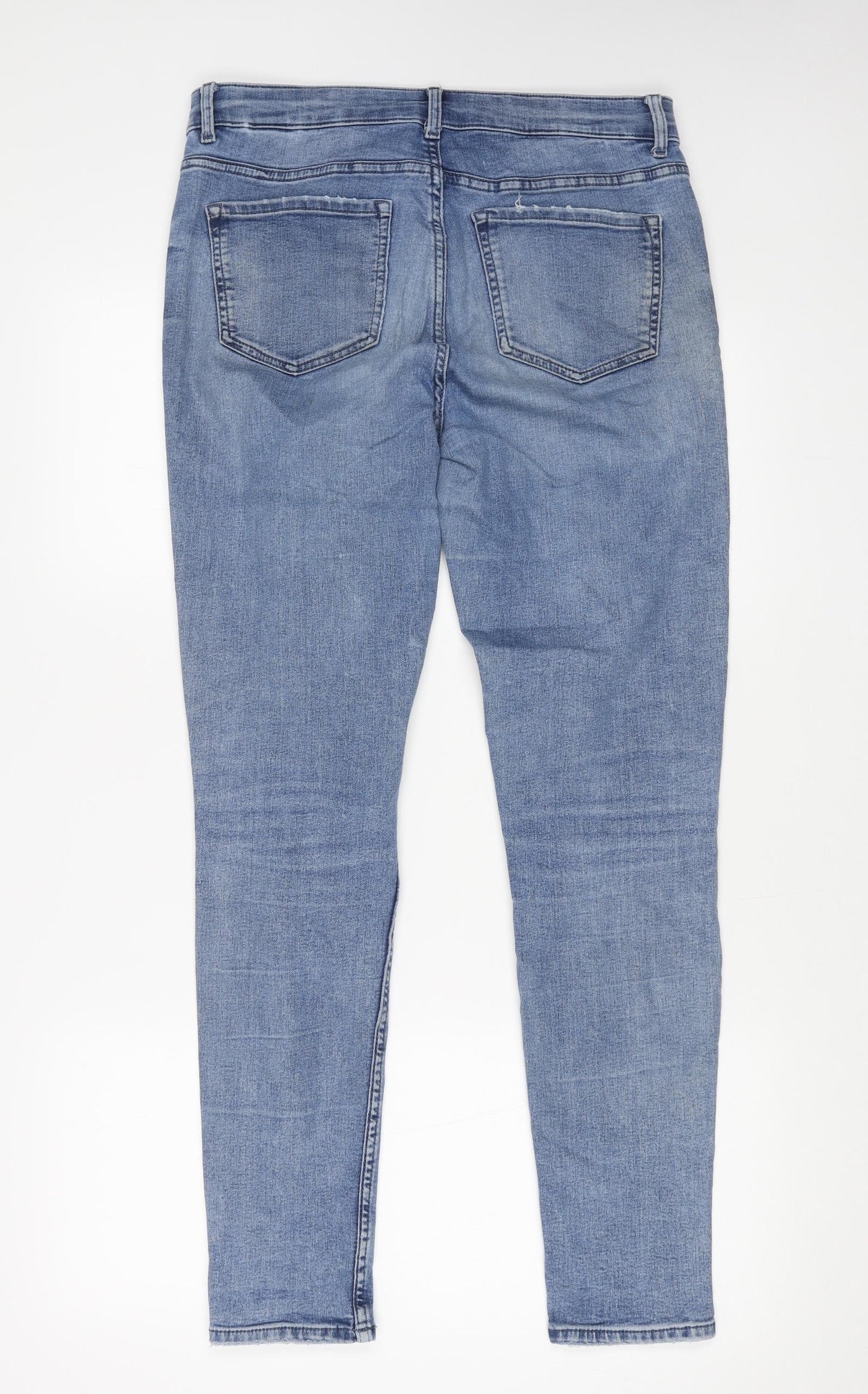 Marks and Spencer Womens Blue Cotton Skinny Jeans Size 12 L28 in Regular Button