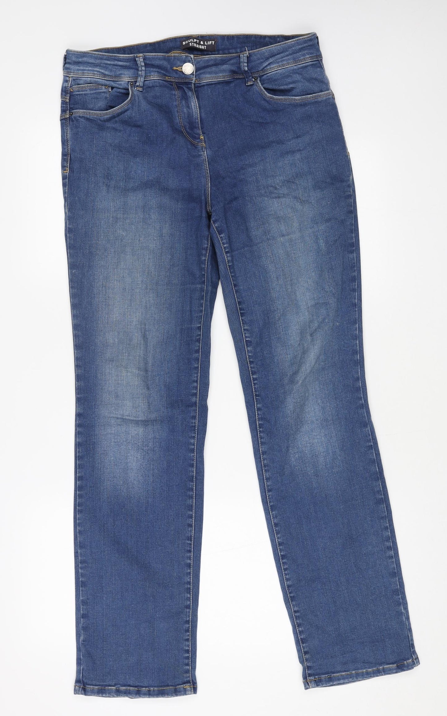 Marks and Spencer Womens Blue Cotton Straight Jeans Size 14 L30 in Regular Button