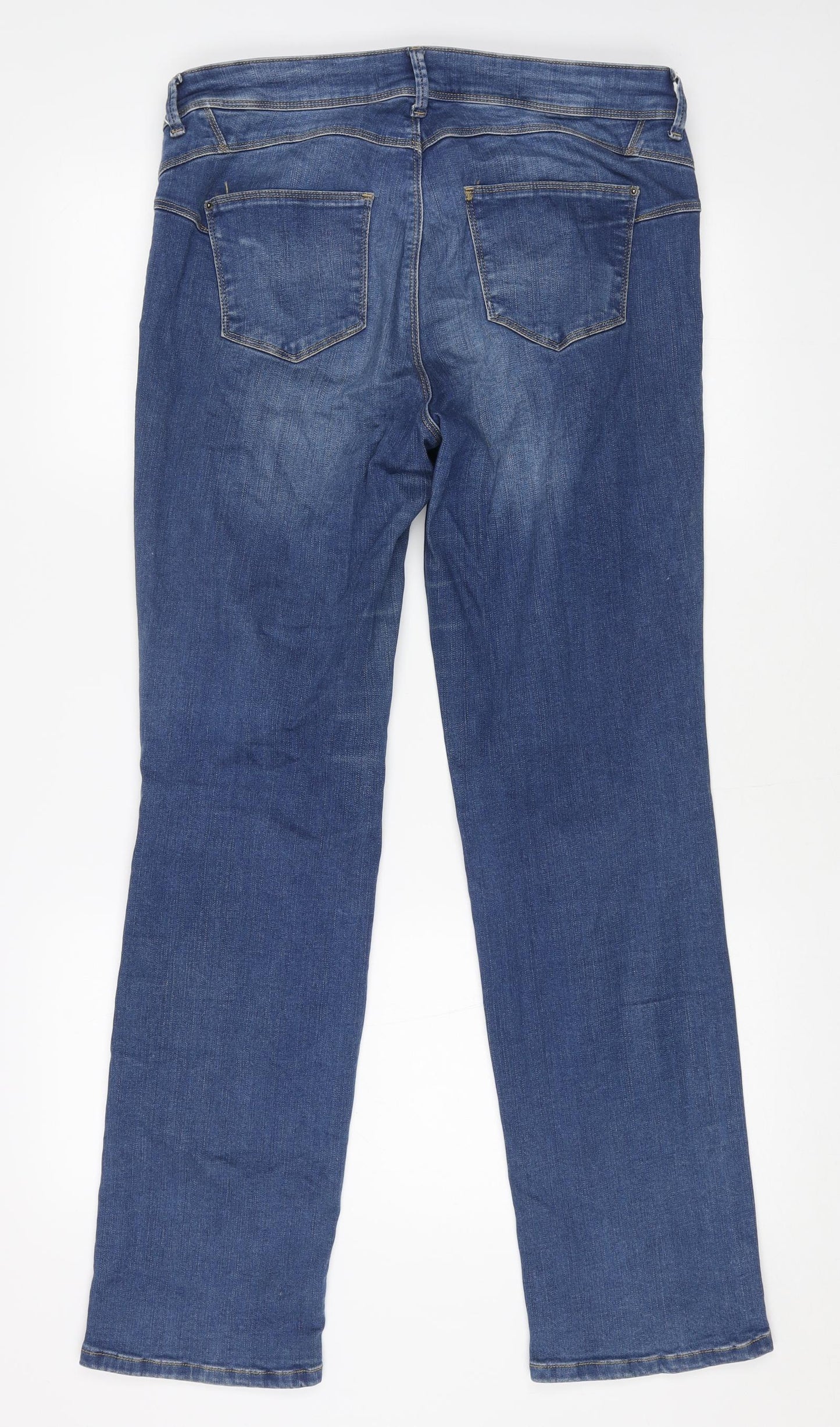 Marks and Spencer Womens Blue Cotton Straight Jeans Size 14 L30 in Regular Button