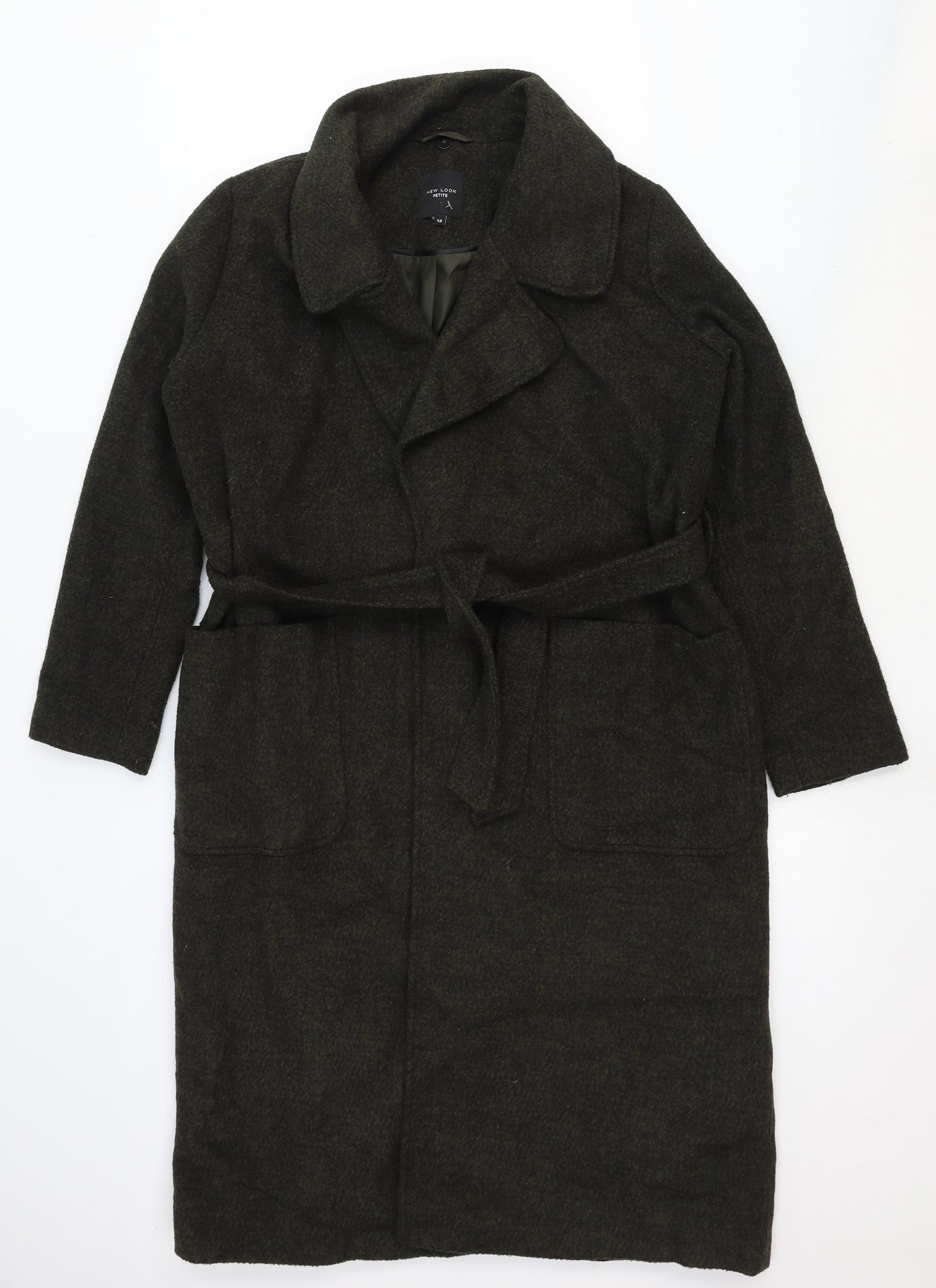 New Look Womens Grey Overcoat Coat Size 12 Tie