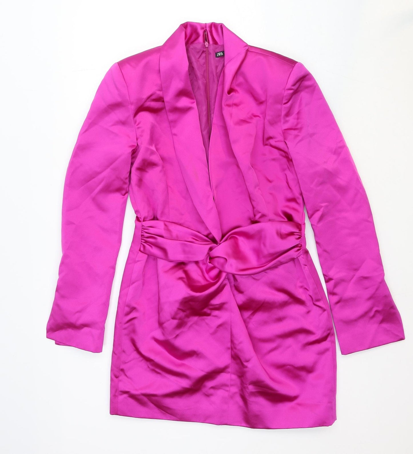 Zara Womens Pink Polyester Mini Size M Collared Zip - Front Detail