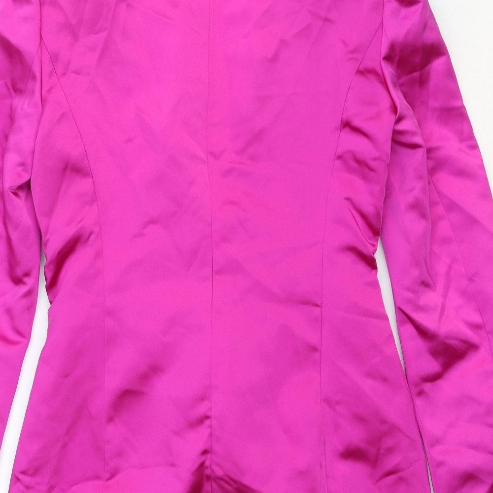 Zara Womens Pink Polyester Mini Size M Collared Zip - Front Detail