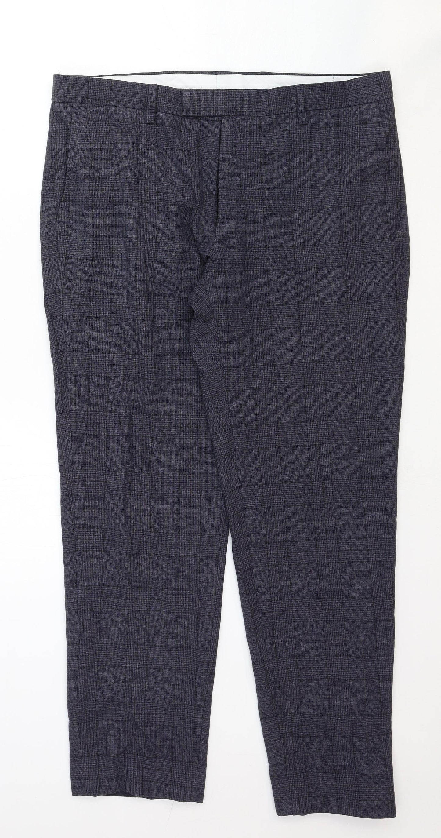 Marks and Spencer Mens Grey Plaid Wool Trousers Size 36 in Regular Zip