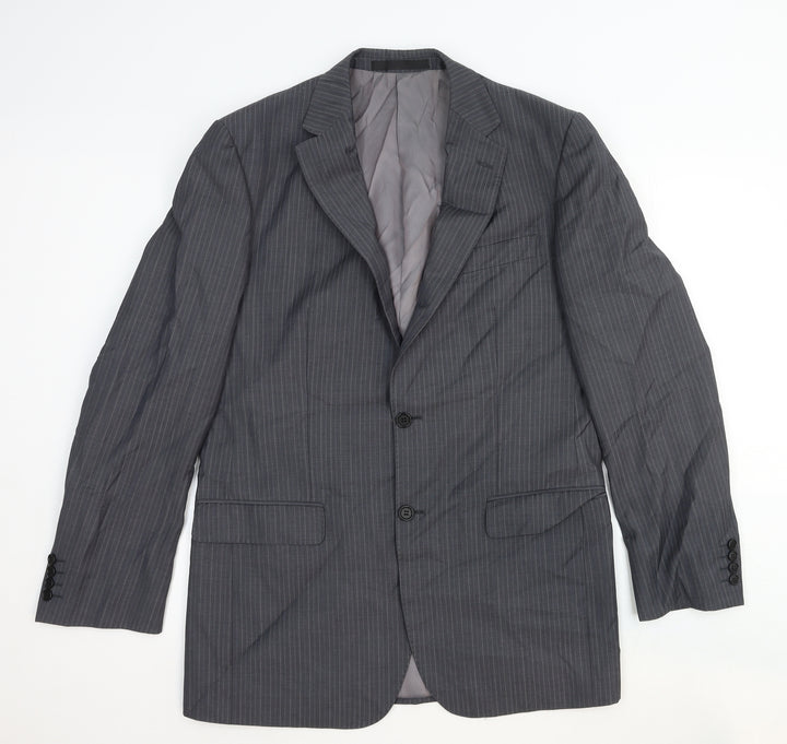 Marks and Spencer Mens Grey Striped Wool Jacket Suit Jacket Size 40 Regular