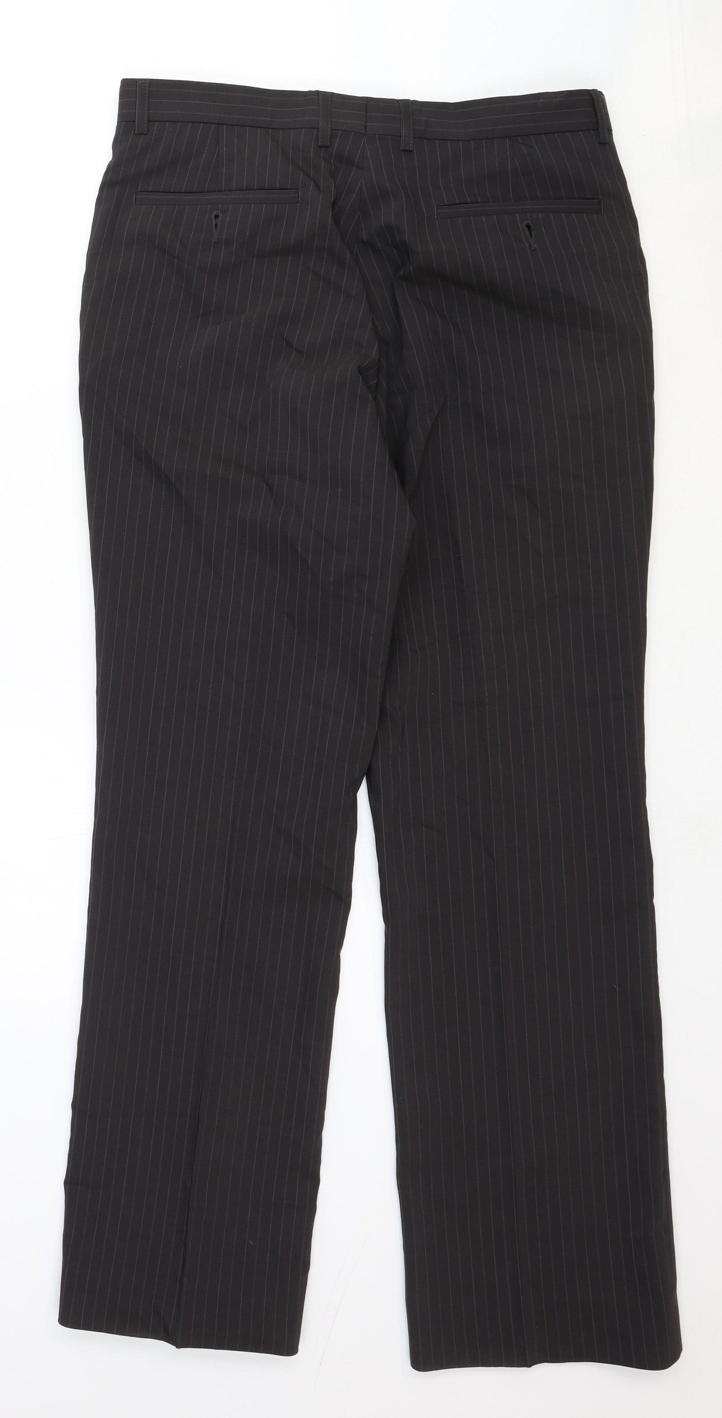 River Island Mens Black Striped Cotton Dress Pants Trousers Size 32 in Regular Zip