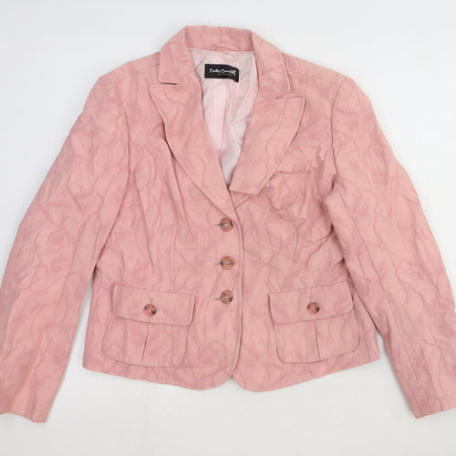 Betty Barclay Womens Pink Floral Wool Jacket Blazer Size L