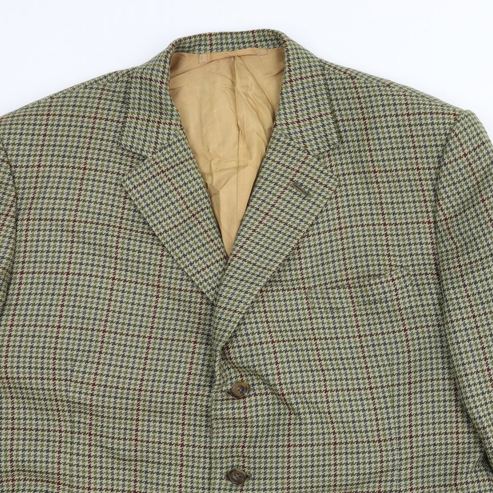 Percy Crowe Mens Brown Geometric Wool Jacket Blazer Size 44 Regular