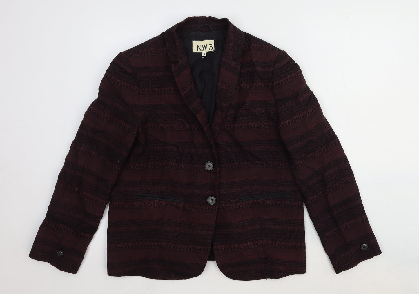 NW 3 Womens Red Striped Wool Jacket Blazer Size 12