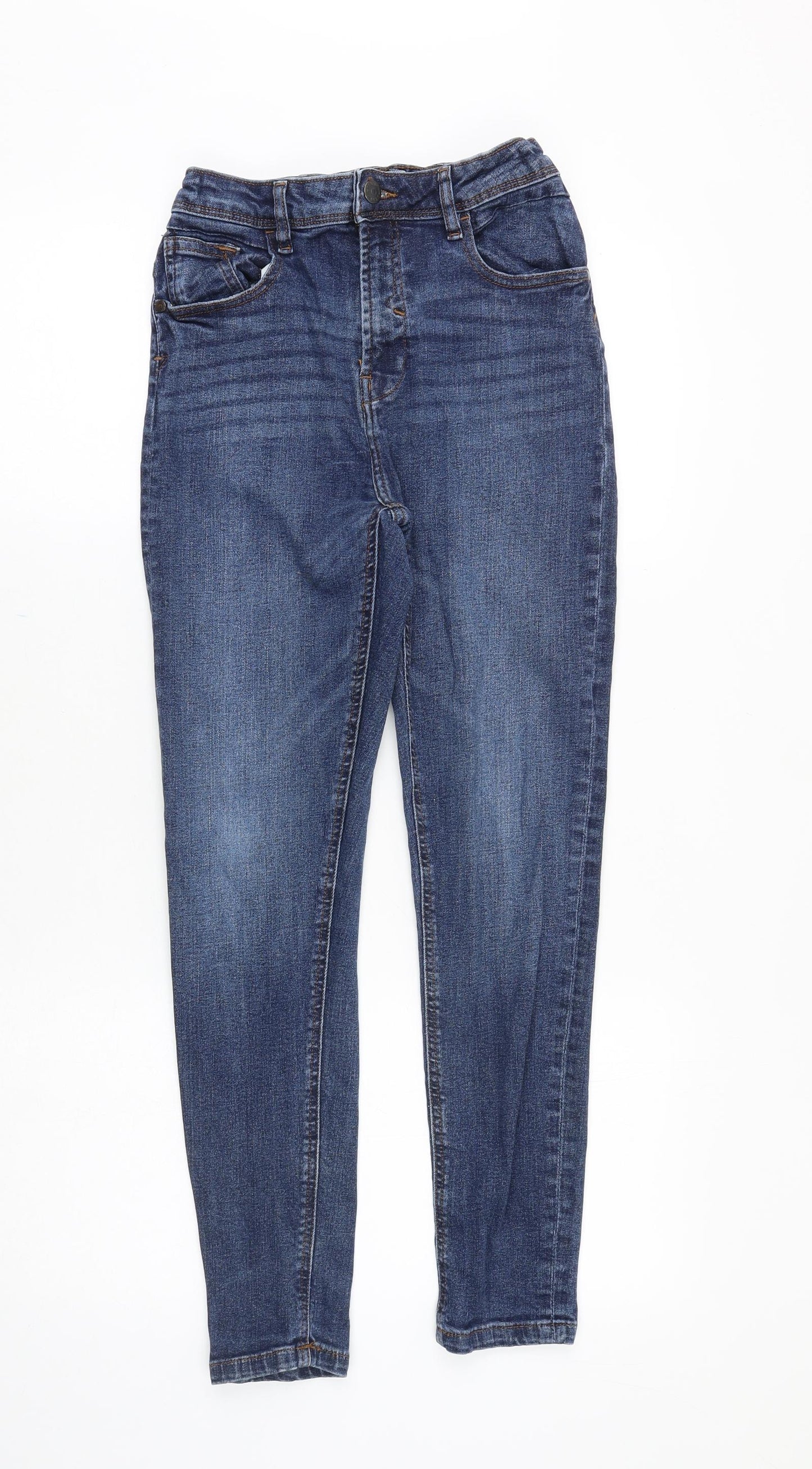 George Boys Blue Cotton Skinny Jeans Size 12-13 Years Regular Zip
