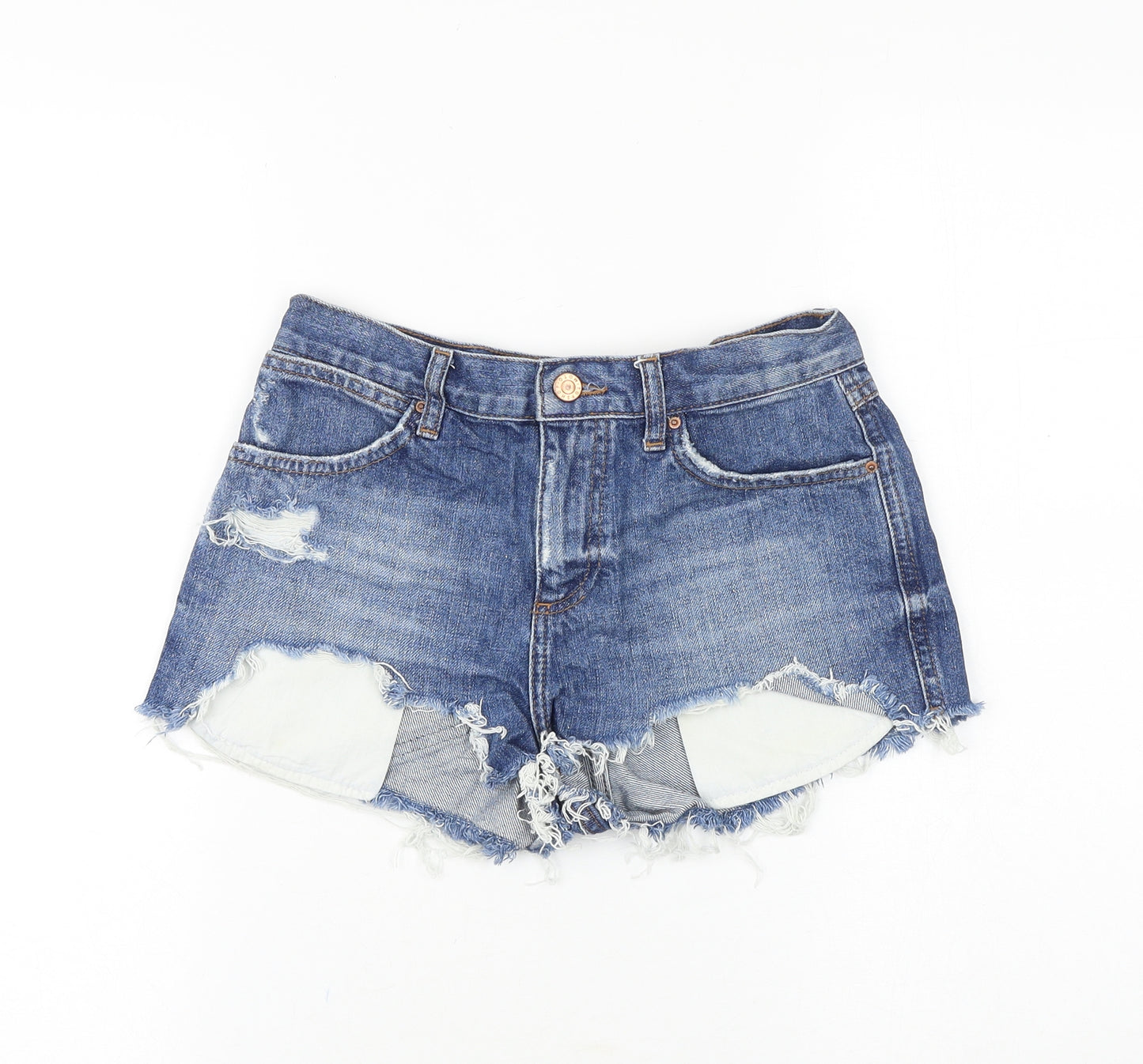 Topshop Womens Blue Cotton Cut-Off Shorts Size 8 Regular Zip