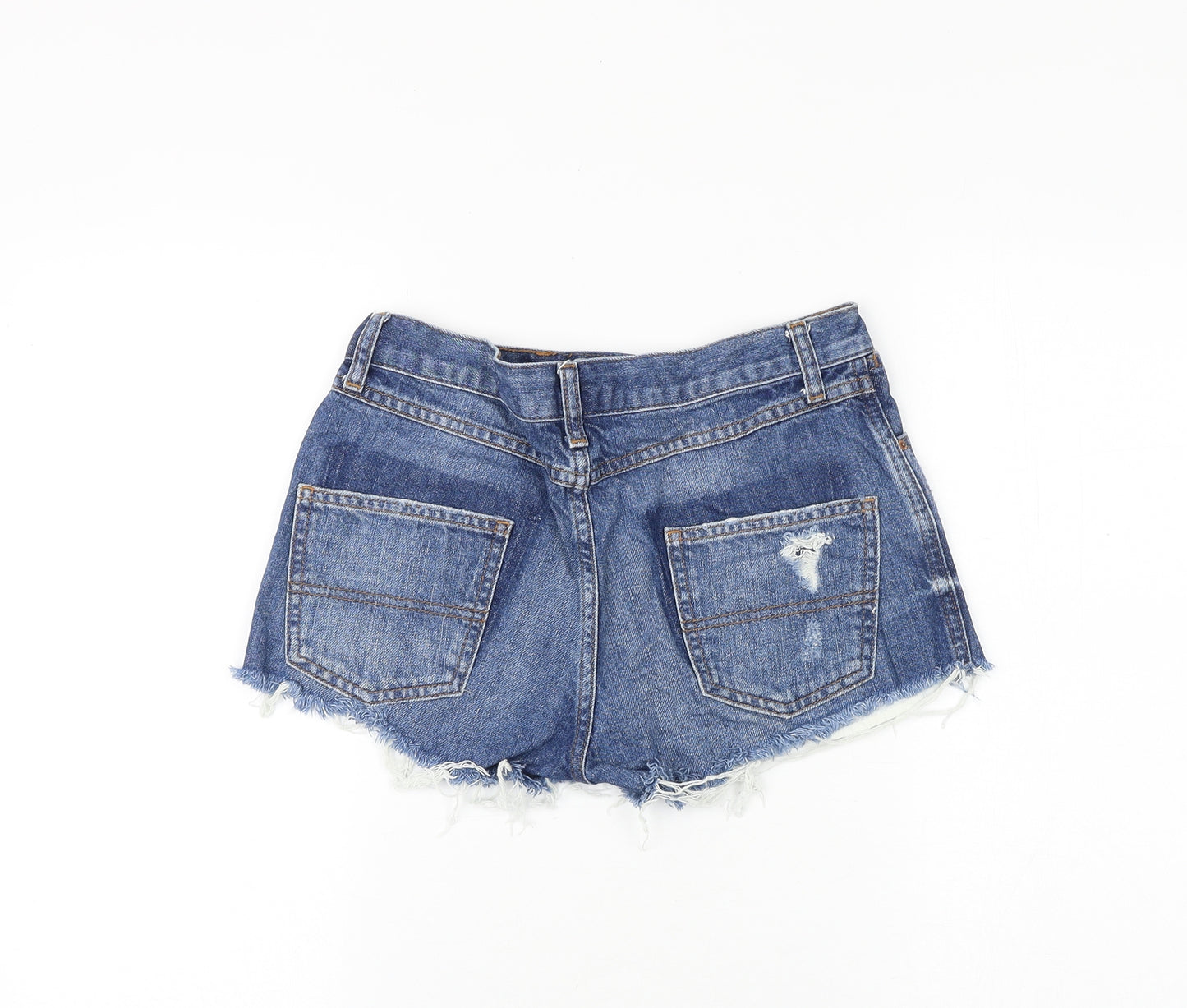 Topshop Womens Blue Cotton Cut-Off Shorts Size 8 Regular Zip