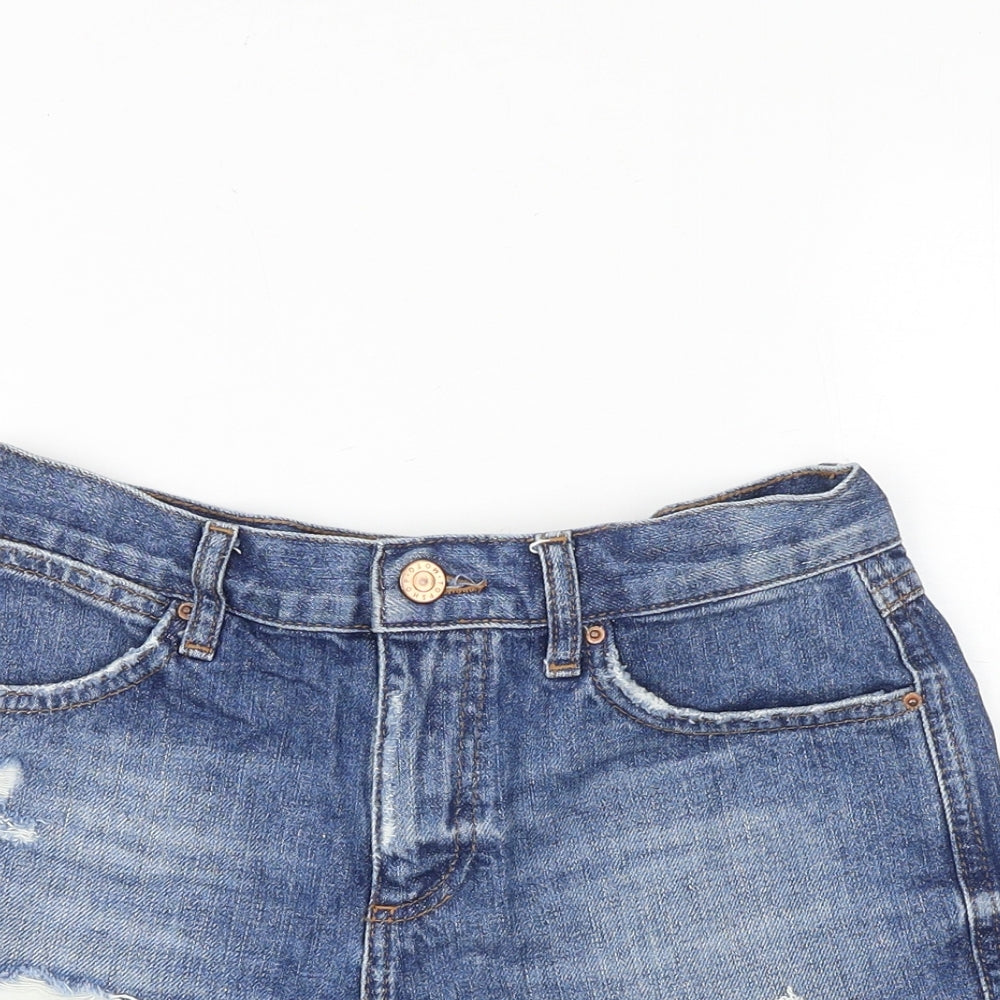 Topshop Womens Blue Cotton Cut-Off Shorts Size 8 Regular Zip