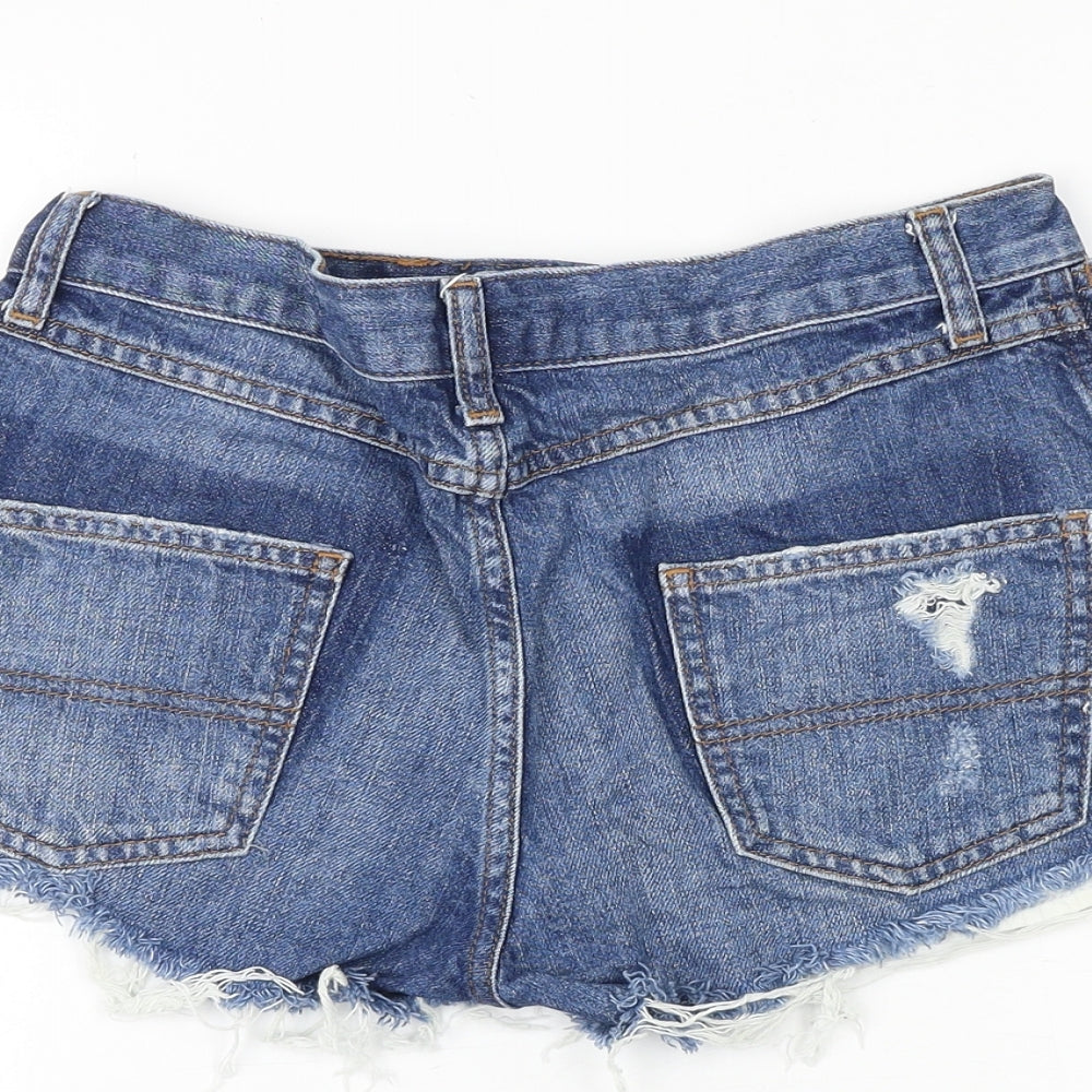 Topshop Womens Blue Cotton Cut-Off Shorts Size 8 Regular Zip