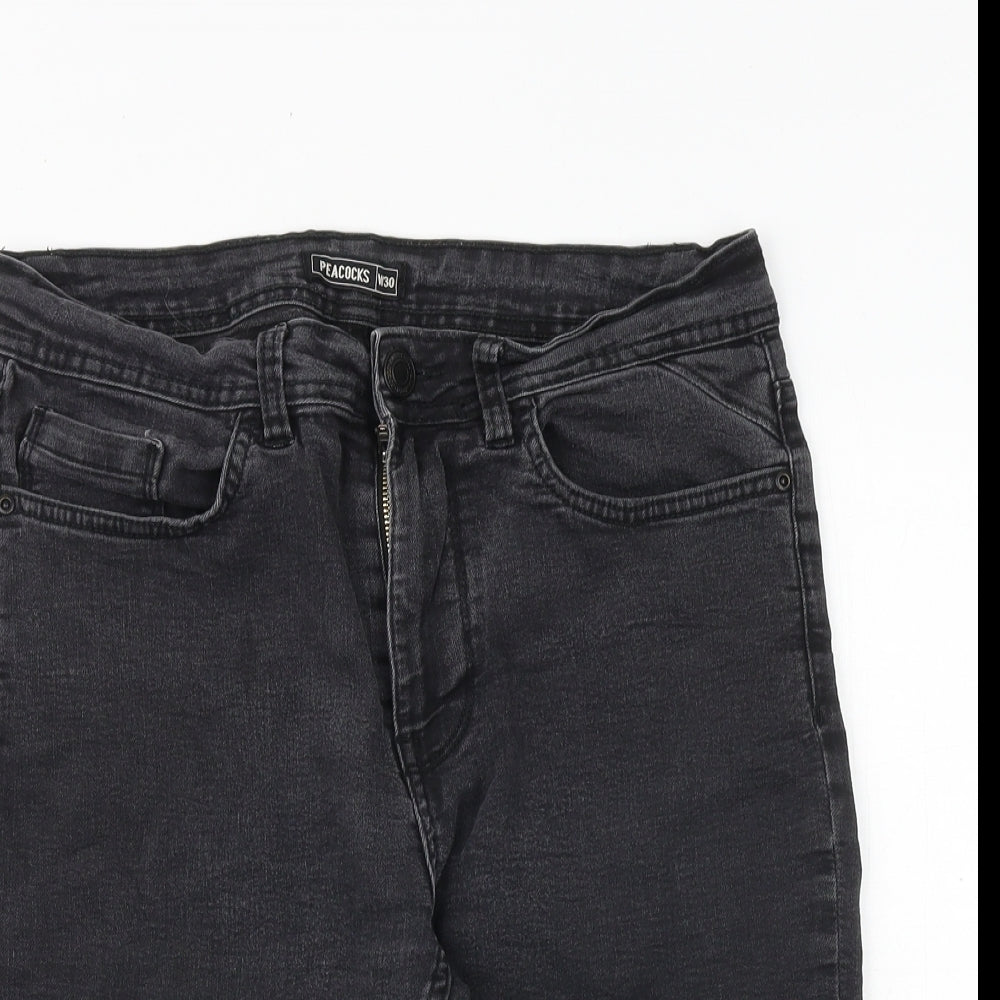 Peacocks Mens Black Cotton Biker Shorts Size 30 in Regular Zip