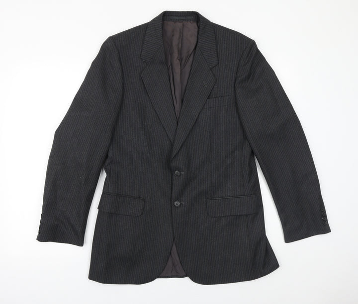 St Michael Mens Grey Striped Polyester Jacket Suit Jacket Size 38 Regular