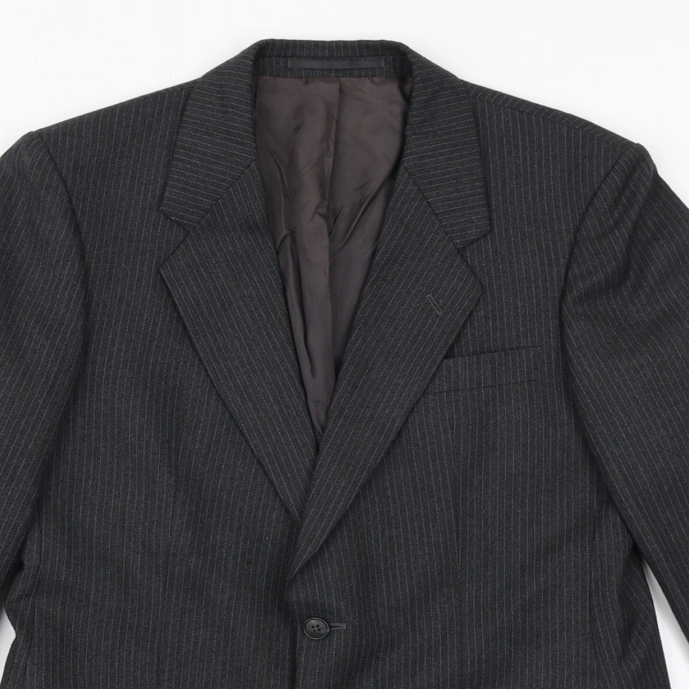 St Michael Mens Grey Striped Polyester Jacket Suit Jacket Size 38 Regular