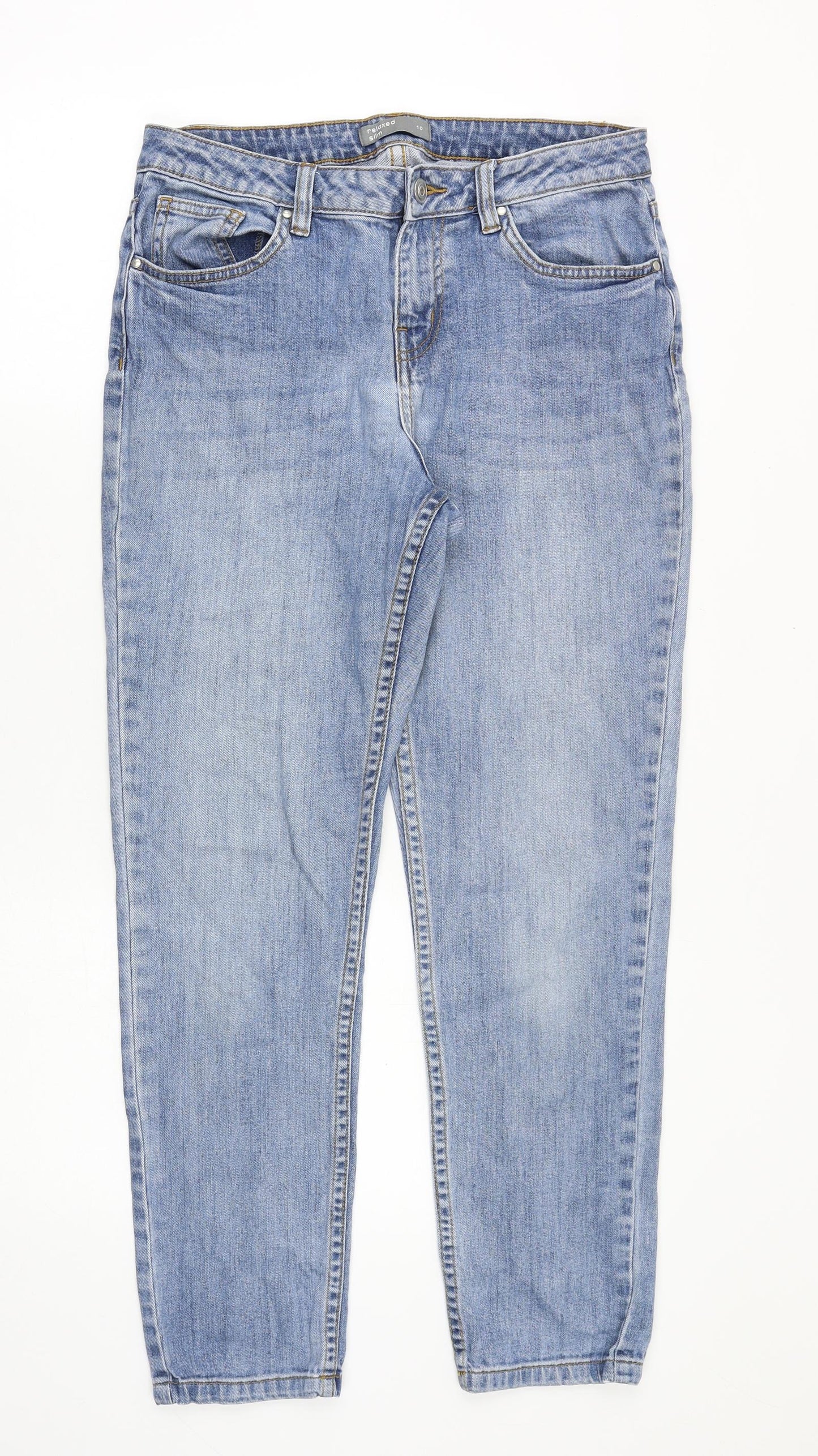 Nutmeg Womens Blue Cotton Straight Jeans Size 10 Relaxed Zip