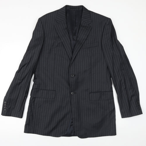 Preworn Mens Black Striped Viscose Jacket Suit Jacket Size 40 Regular