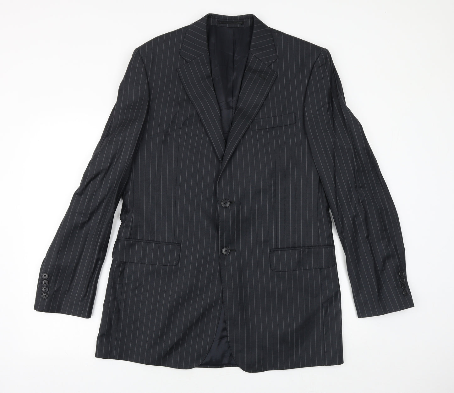 Preworn Mens Black Striped Viscose Jacket Suit Jacket Size 40 Regular