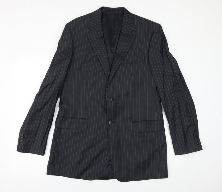 Preworn Mens Black Striped Viscose Jacket Suit Jacket Size 40 Regular