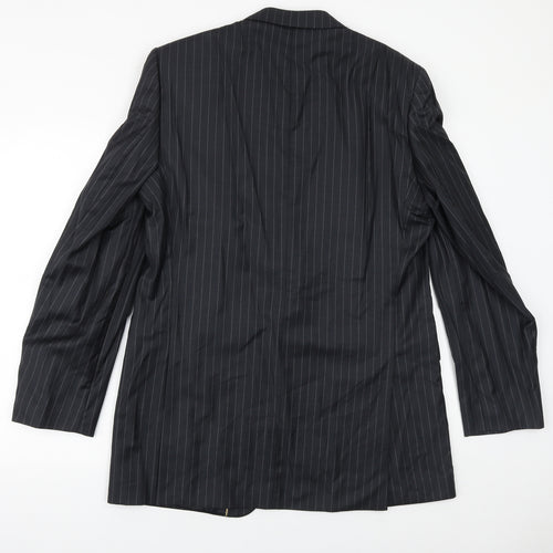 Preworn Mens Black Striped Viscose Jacket Suit Jacket Size 40 Regular