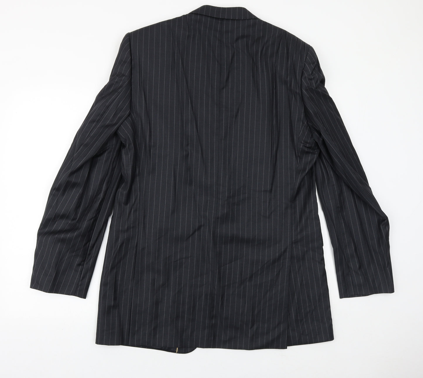 Preworn Mens Black Striped Viscose Jacket Suit Jacket Size 40 Regular