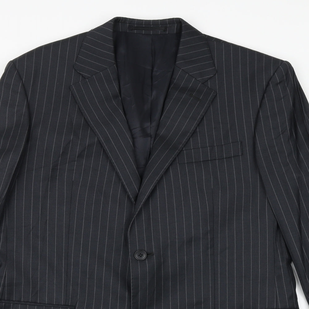 Preworn Mens Black Striped Viscose Jacket Suit Jacket Size 40 Regular
