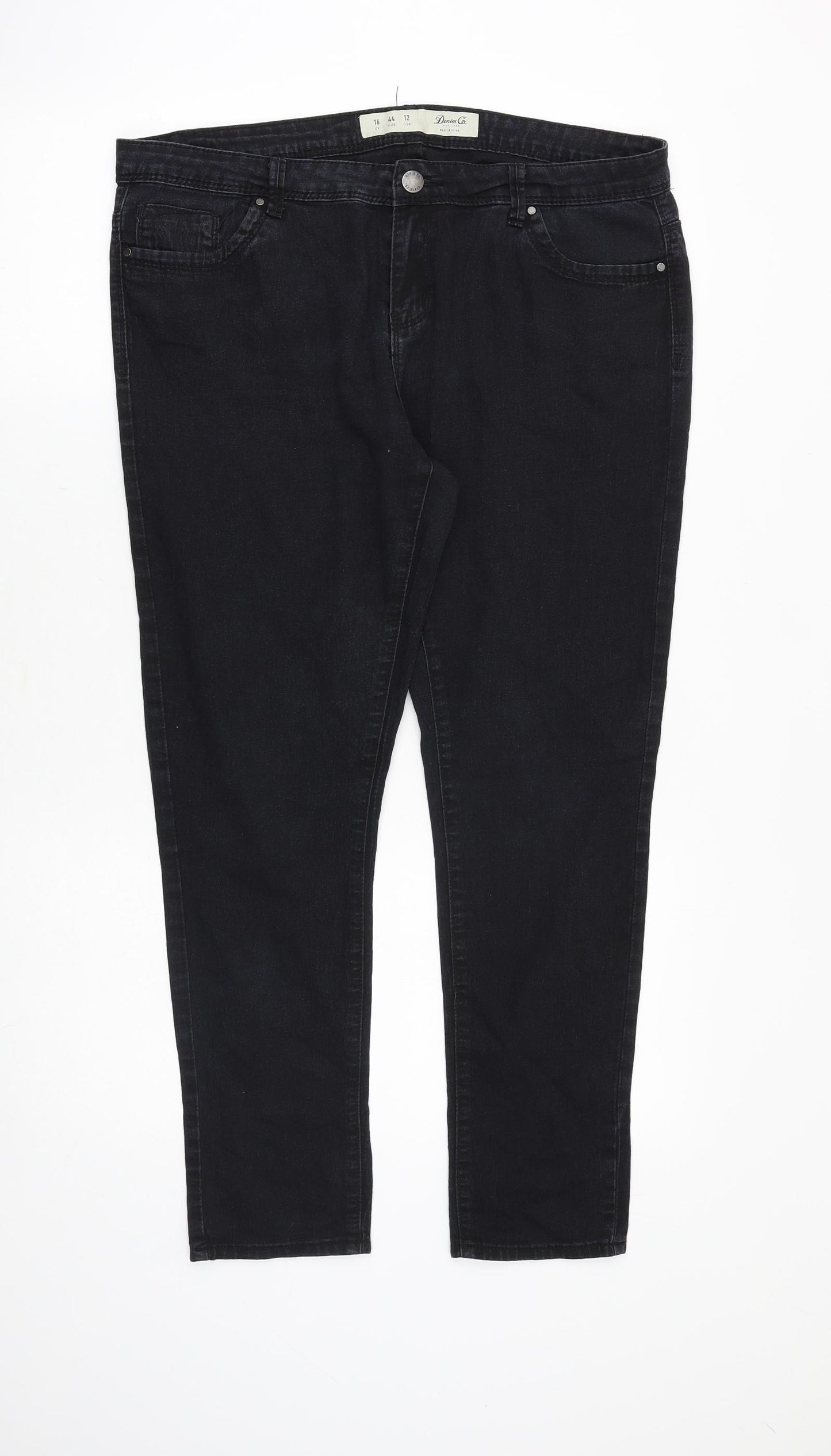 Denim & Co. Womens Black Cotton Straight Jeans Size 16 Slim Zip