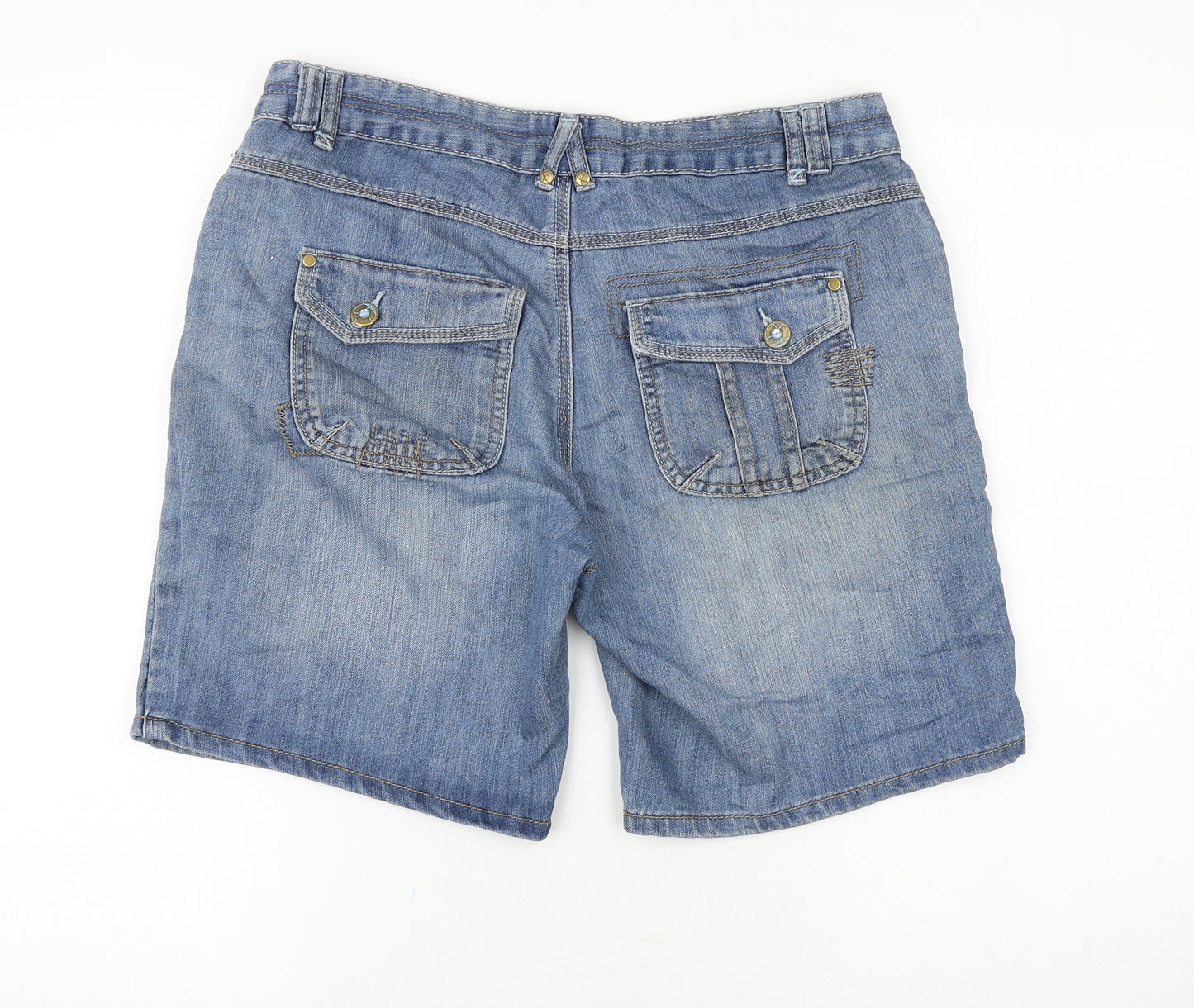 TU Womens Blue Cotton Boyfriend Shorts Size 12 Regular Zip