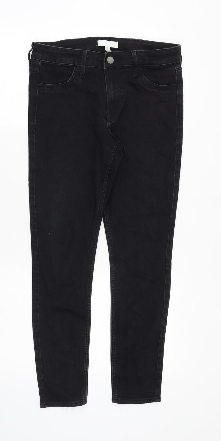 H&M Womens Black Cotton Skinny Jeans Size 8 Regular Zip