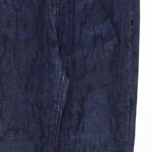 Zara Womens Blue Geometric Cotton Straight Jeans Size 12 Slim Zip