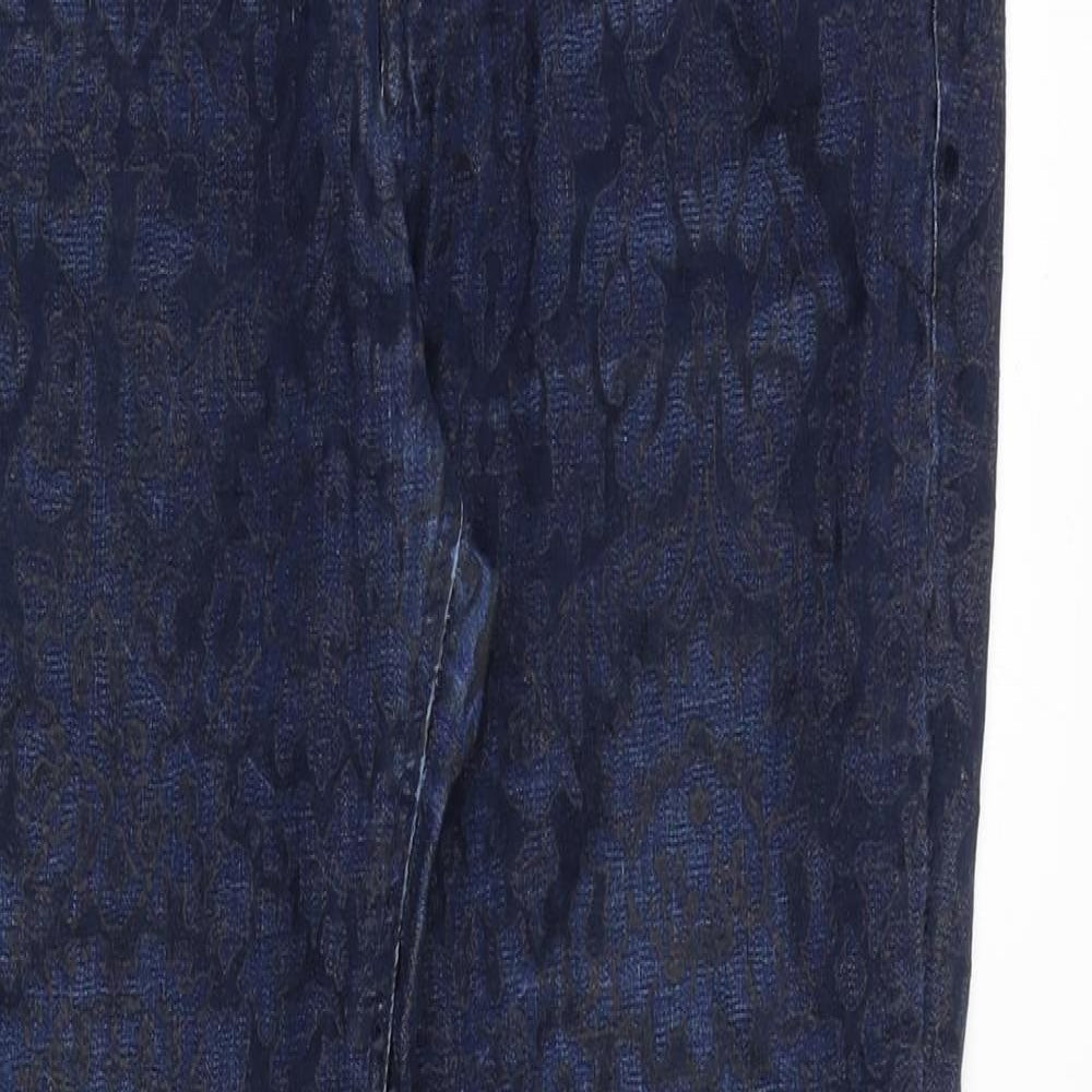 Zara Womens Blue Geometric Cotton Straight Jeans Size 12 Slim Zip