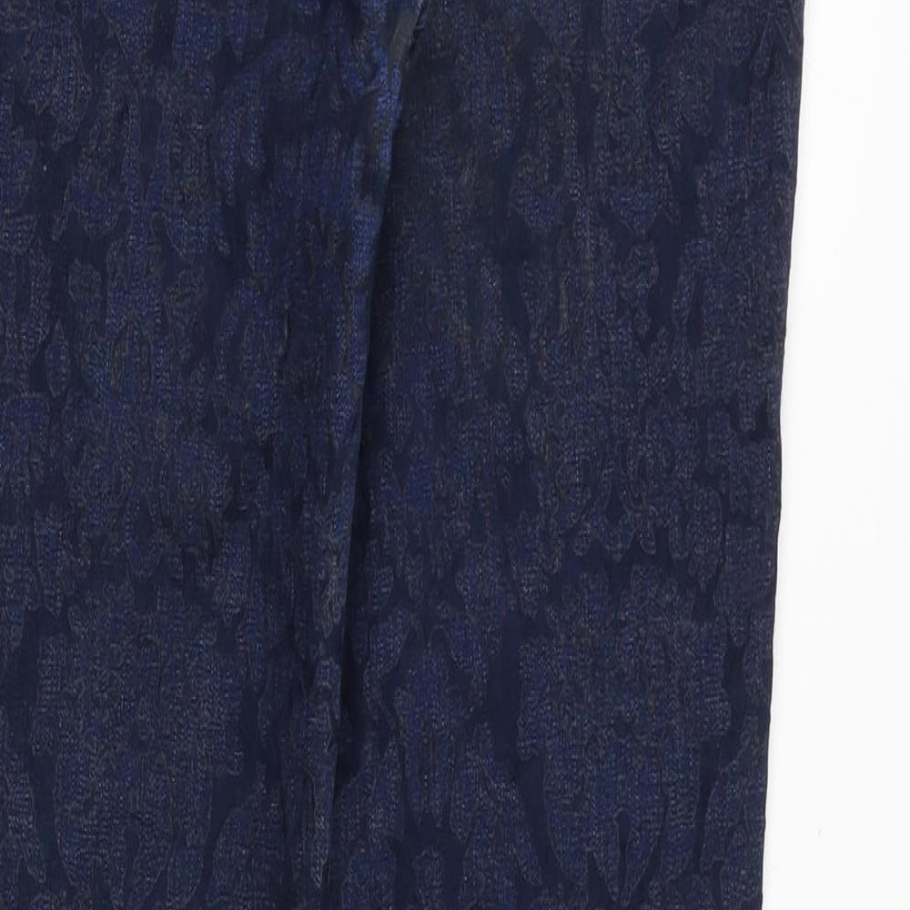 Zara Womens Blue Geometric Cotton Straight Jeans Size 12 Slim Zip