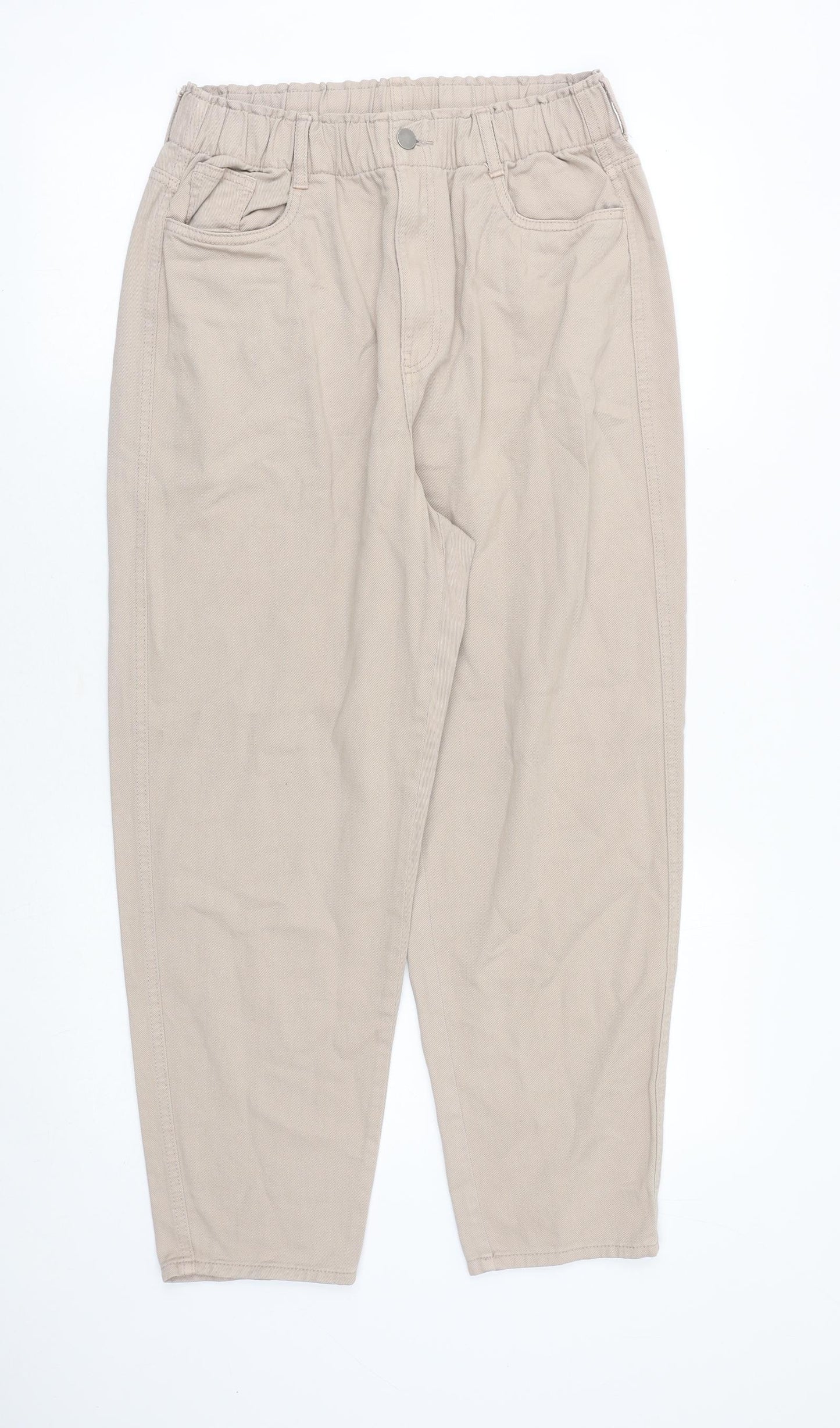 H&M Womens Beige Cotton Straight Jeans Size 12 Regular Zip