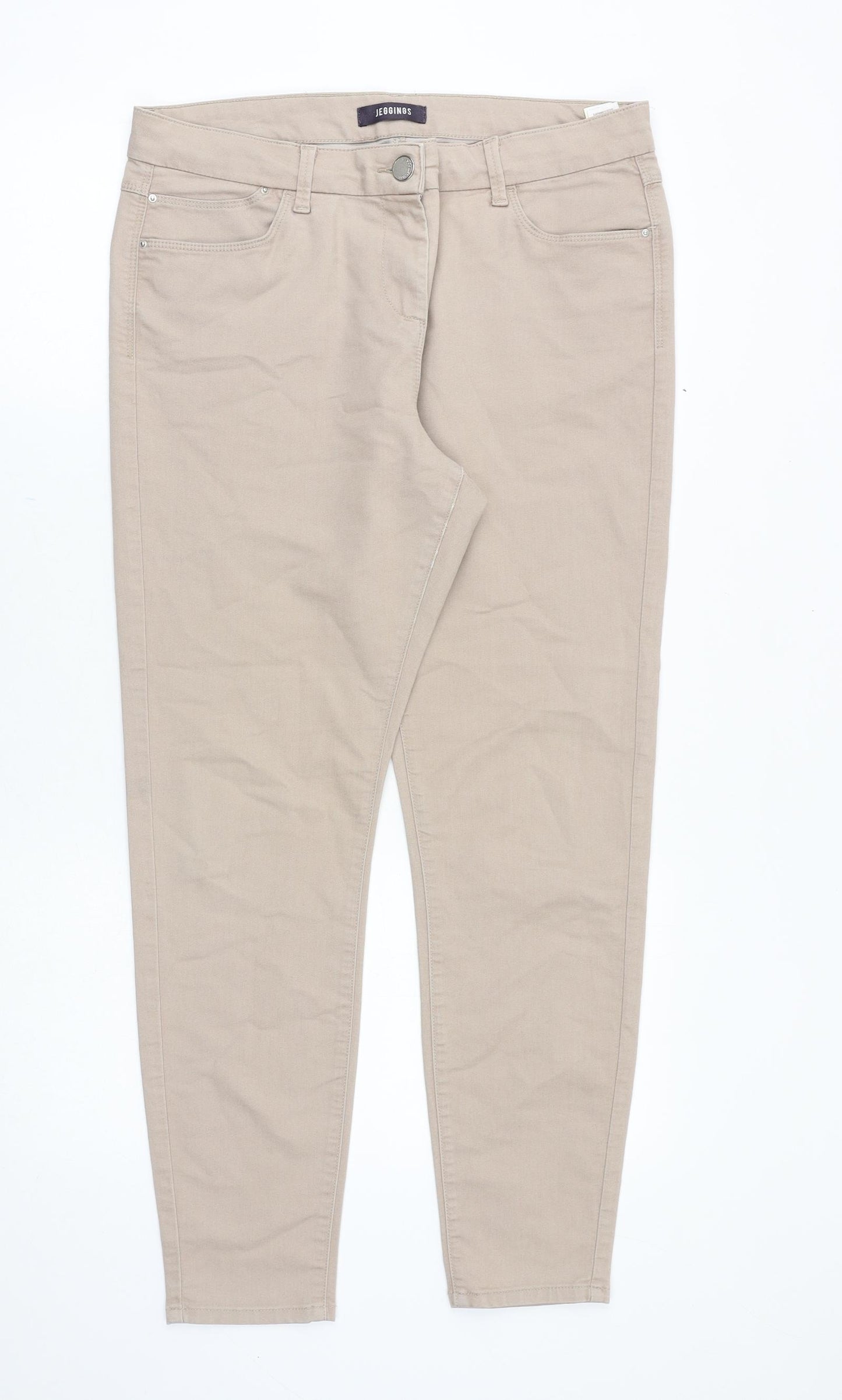 Marks and Spencer Womens Beige Cotton Jegging Jeans Size 14 Regular Zip