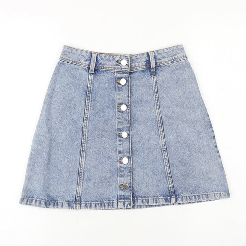 H&M Womens Blue Cotton Straight & Pencil Skirt Size 4 Button