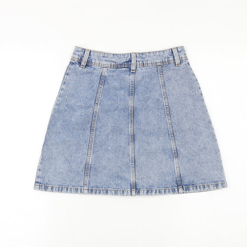H&M Womens Blue Cotton Straight & Pencil Skirt Size 4 Button